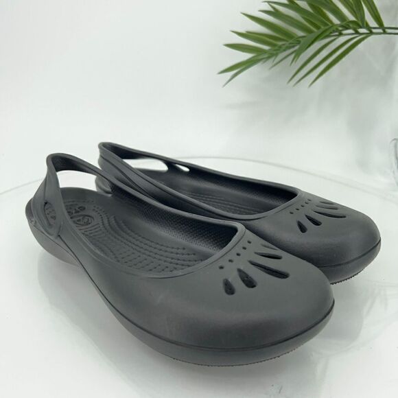 Crocs Kadee Women's Size 7 Black Rubber Ballet Flats Slip On Comfort Shoes - Picture 1 of 10